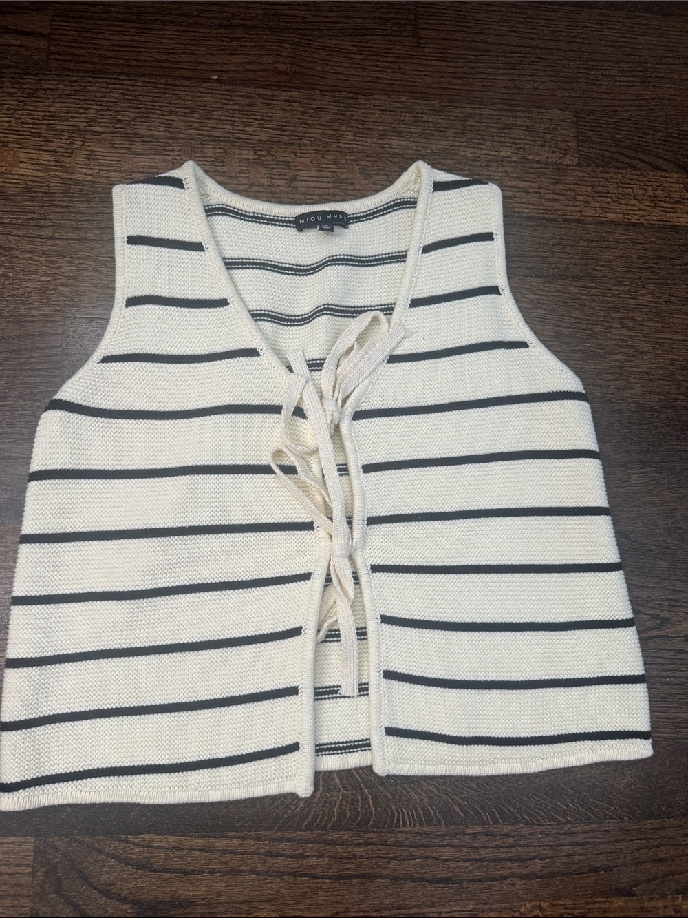 Ivory Striped Knit Lace-Up Vest